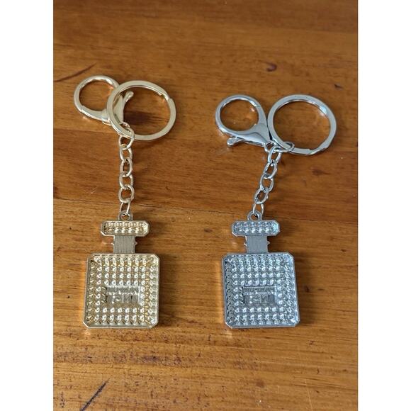 Parfum N°5 Rhinestone Perfume Bottle Keychain Bling Bag Charm Gold & Silver NWOT - Picture 13 of 13